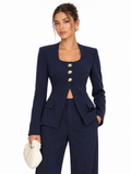 Metal Button Square Neck Blazer