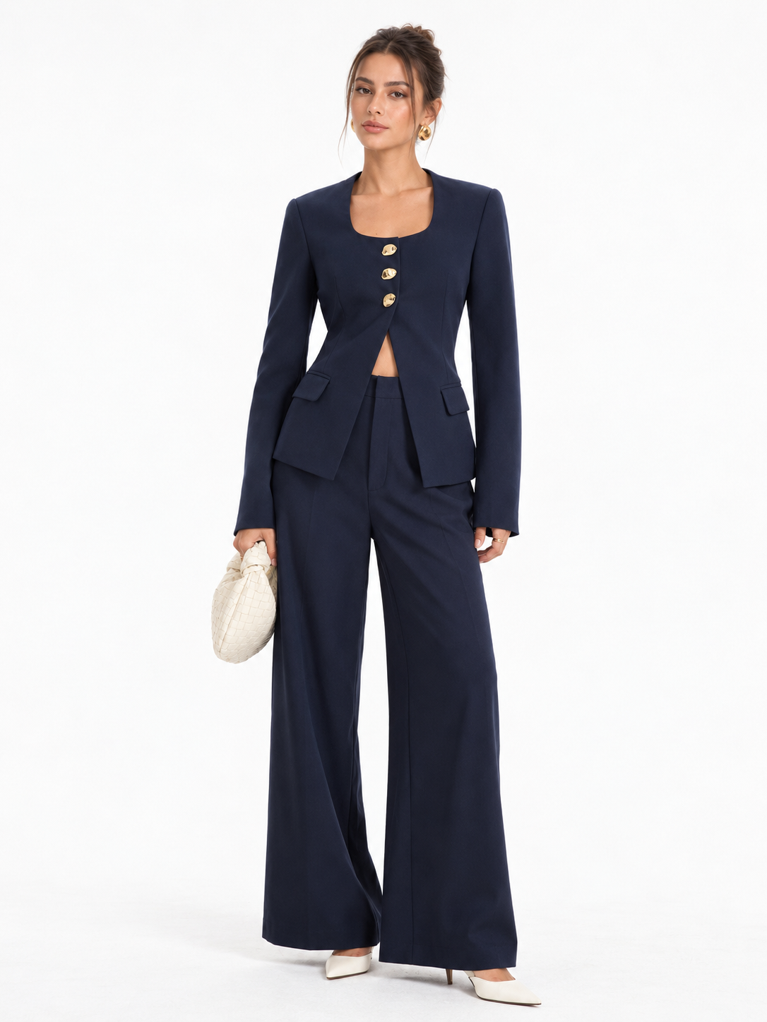 Metal Button Square Neck Blazer