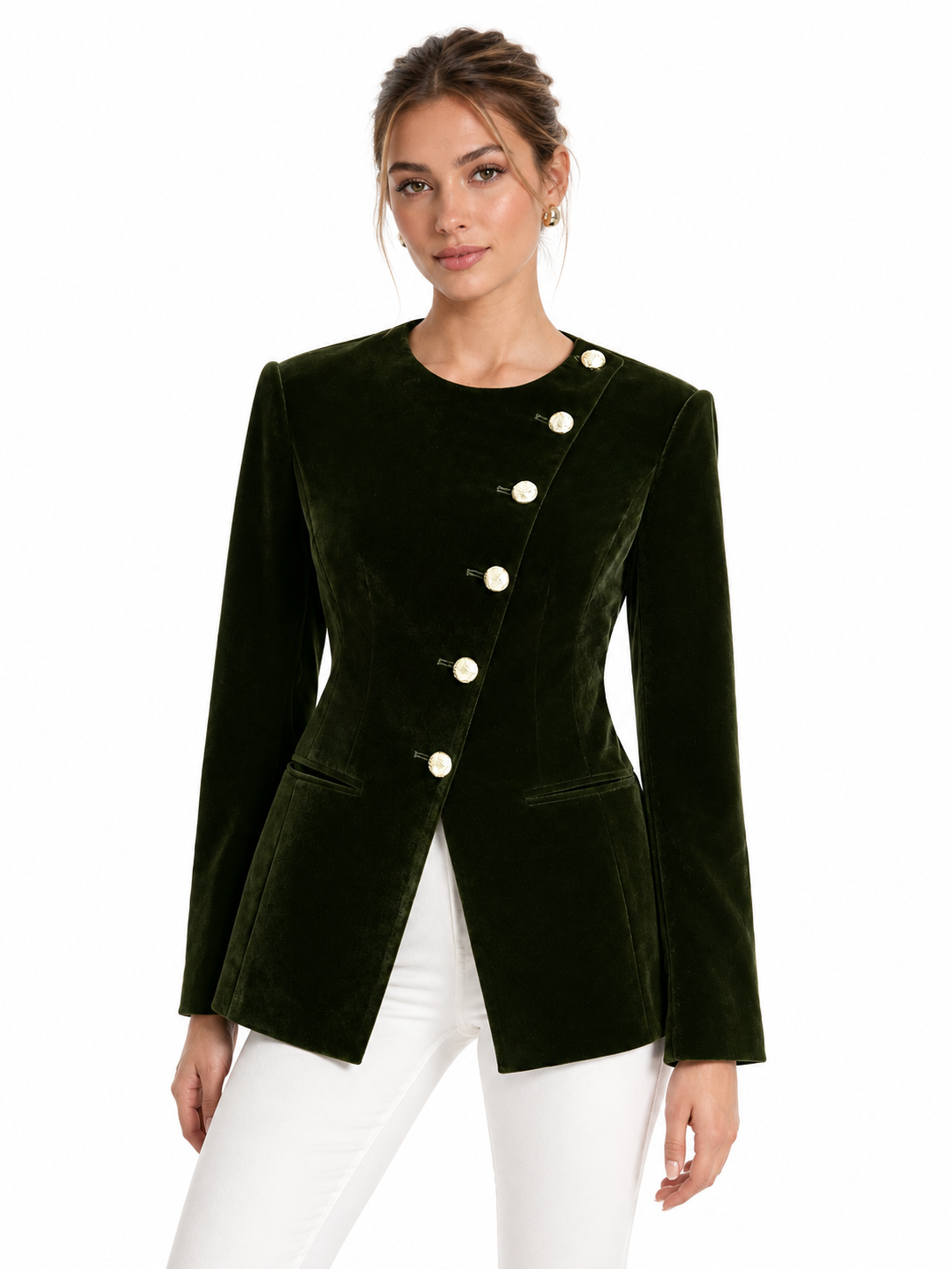 Velvet Button-Front Asymmetric Blazer