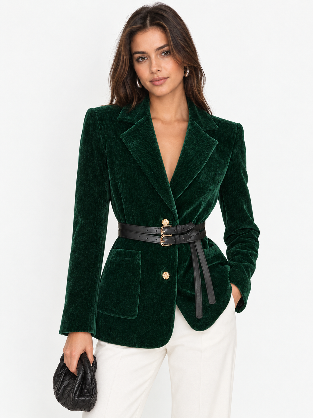 Velvet Belted Metal Button Blazer