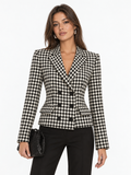 Houndstooth Tweed Double-Breasted Blazer