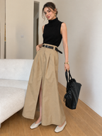 Falda Maxi Oversize de Algodón con Abertura Sin Cinturón