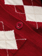 Argyle Pattern Patchwork Knit Cardigan