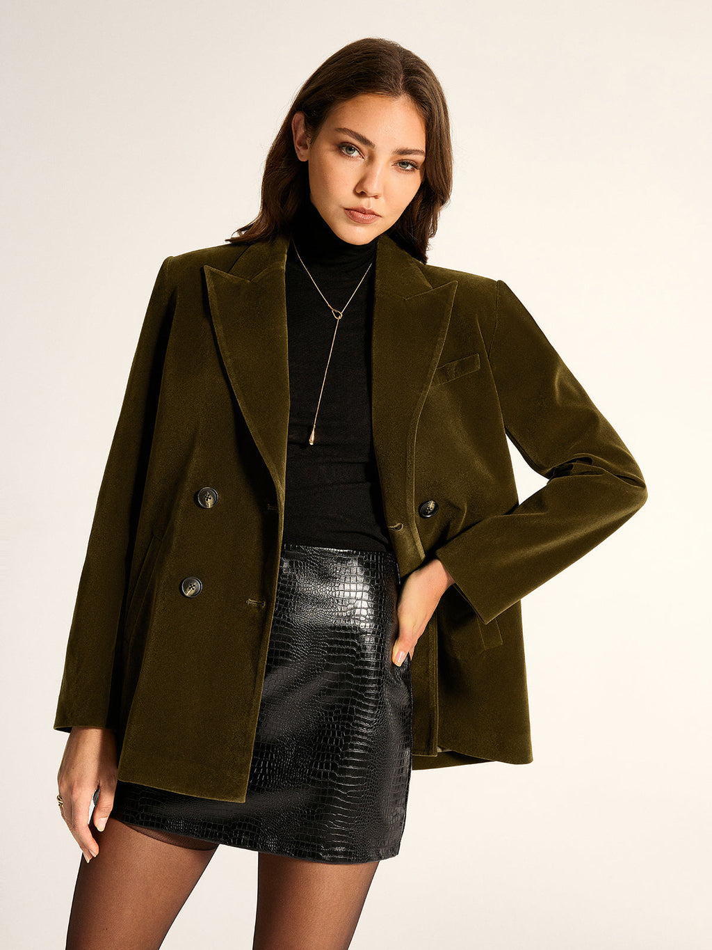 Loose Fit Double‑Breasted Velvet Blazer