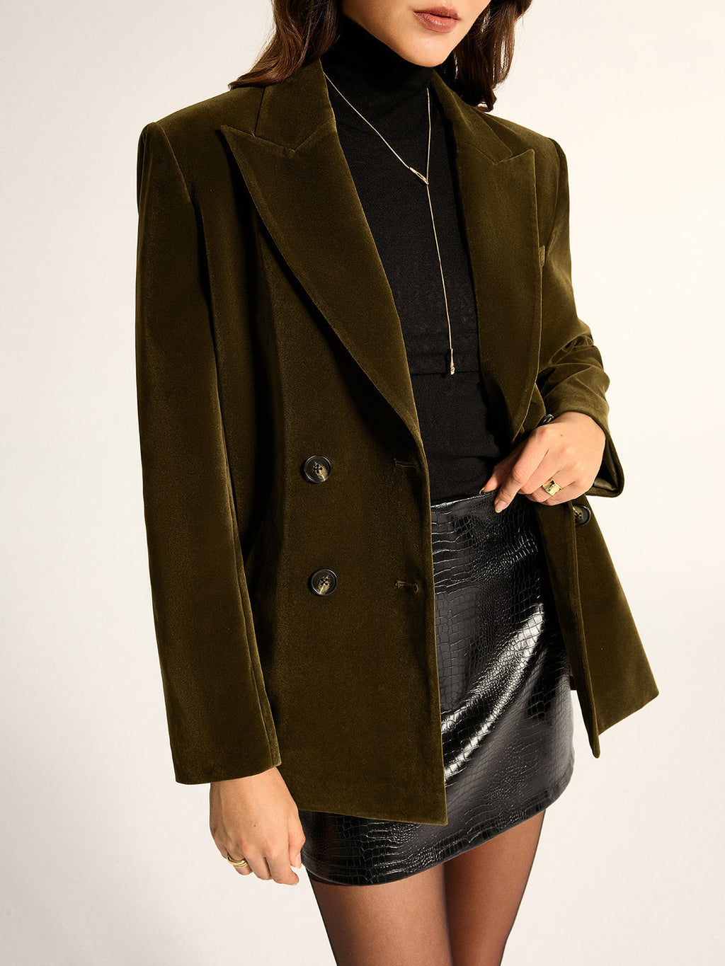 Loose Fit Double‑Breasted Velvet Blazer