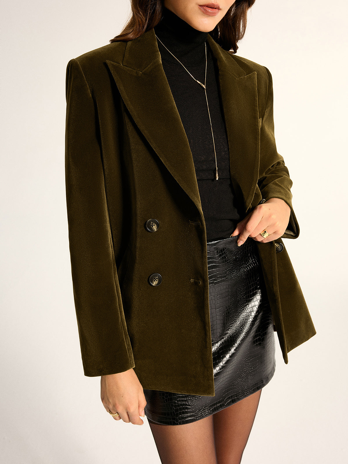 Loose Fit Double‑Breasted Velvet Blazer
