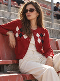 Argyle Pattern Patchwork Knit Cardigan
