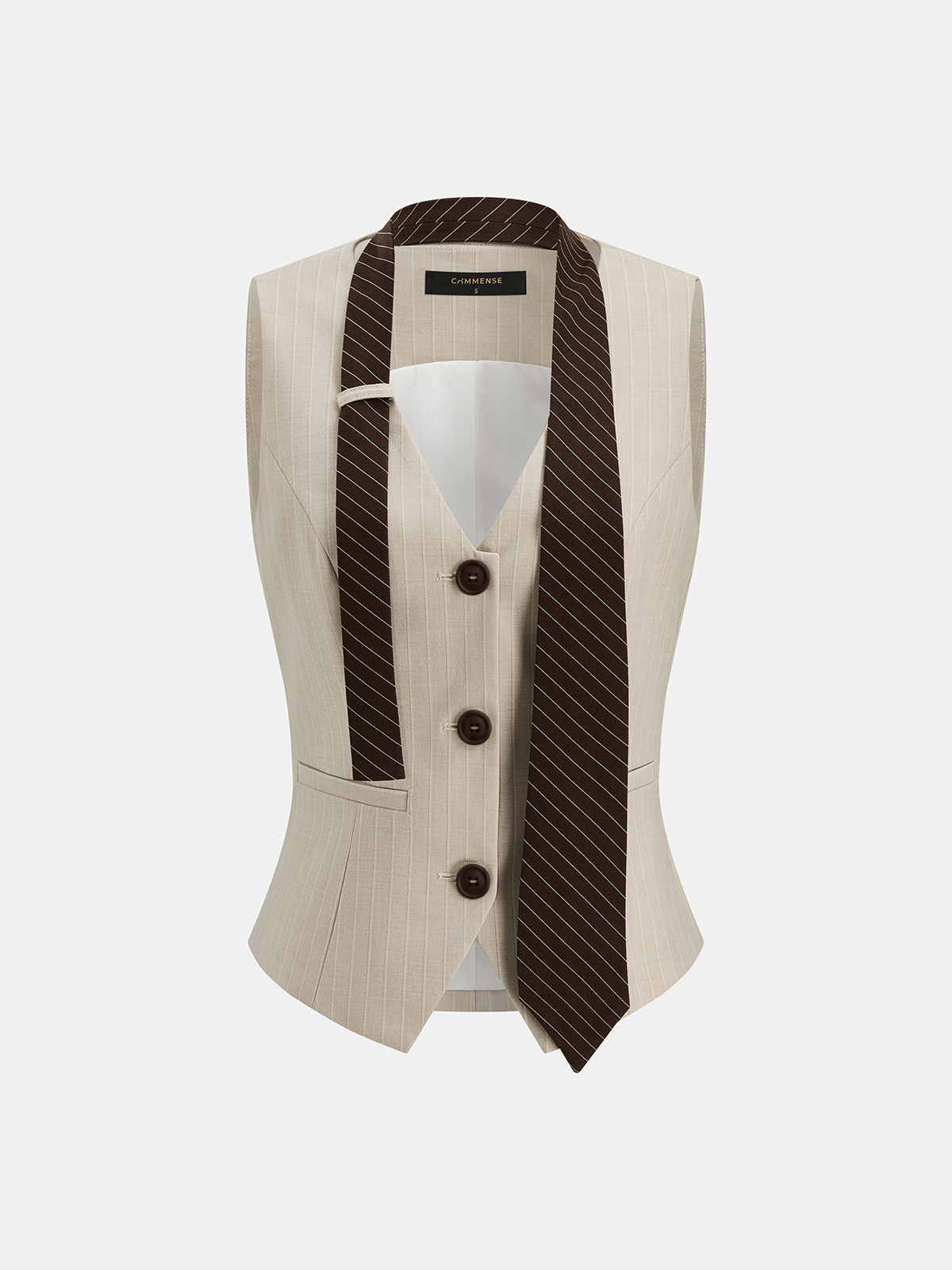 Buckle Back Pinstripe Vest With Tie