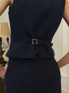 3D Floral Appliqué Tweed Metal Button Vest