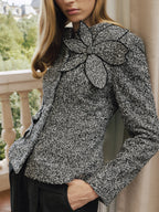 3D Floral Appliqué Tailored Tweed Jacket