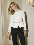 Scalloped Hem Contrast Piping Peplum Blazer