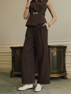 Belted Pinstripe Sleeveless Blazer Vest