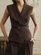 Belted Pinstripe Sleeveless Blazer Vest