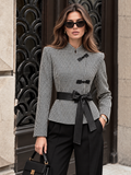 Houndstooth Frog Button Belted Jacket