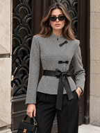 Houndstooth Frog Button Belted Jacket