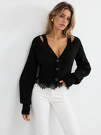 Lace Hem Wool Blend Cardigan