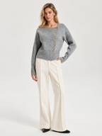 Asymmetric Metal Button Wool-Blend Cardigan