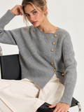Asymmetric Metal Button Wool-Blend Cardigan