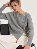 Asymmetric Metal Button Wool-Blend Cardigan