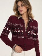 Cat Motif Fair Isle Knit Cardigan