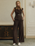 Belted Pinstripe Sleeveless Blazer Vest