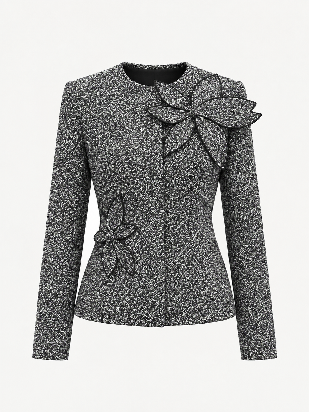 3D Floral Appliqué Tailored Tweed Jacket