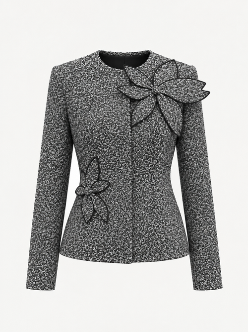 3D Floral Appliqué Tailored Tweed Jacket