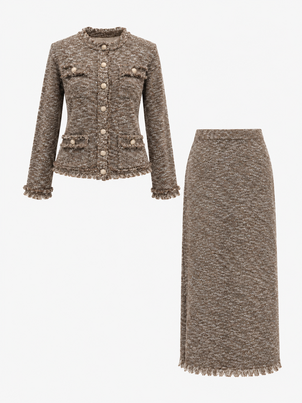 Marled Knit Fringe Trim Jacket