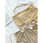 Bañador beige con aberturas