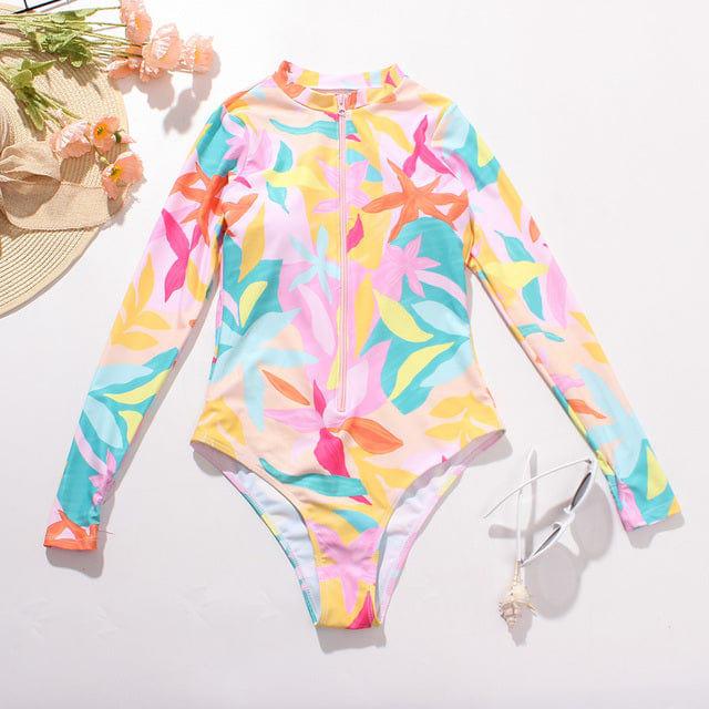 Bañador multicolor con manga larga y cremallera