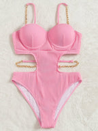 Bañador rosa con cadenas