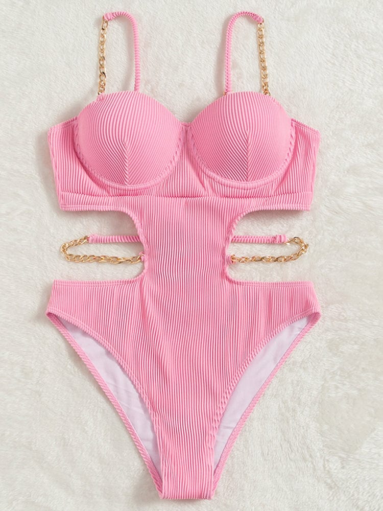 Bañador rosa con cadenas
