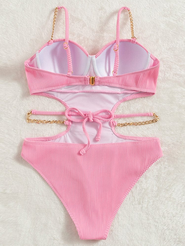 Bañador rosa con cadenas