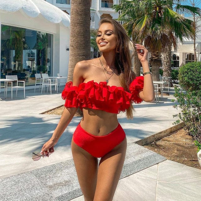 Biquini rojo con volantes
