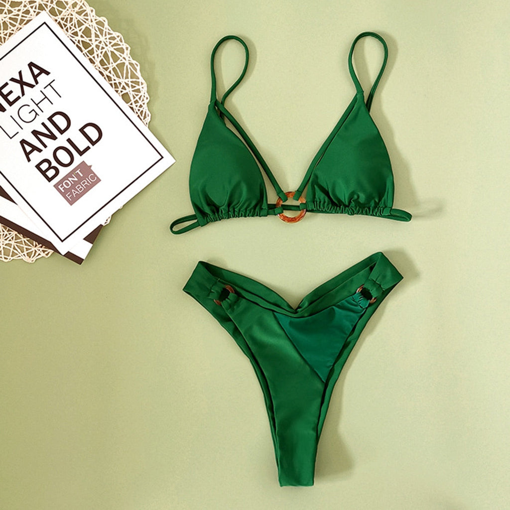 Biquini verde con efecro fruncido