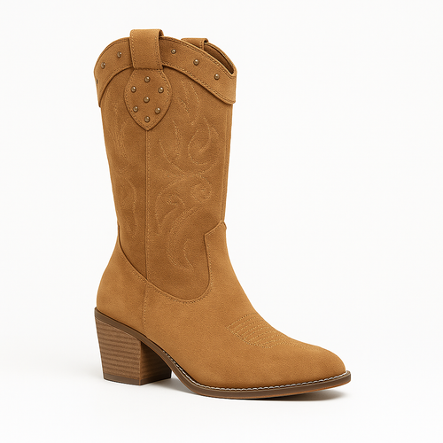 Abril - Bota Campera de Ante Estilo Cowboy Media Caña