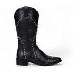 Malena - Bota Campera Vintage Con Tachuelas de Tacón Media Caña