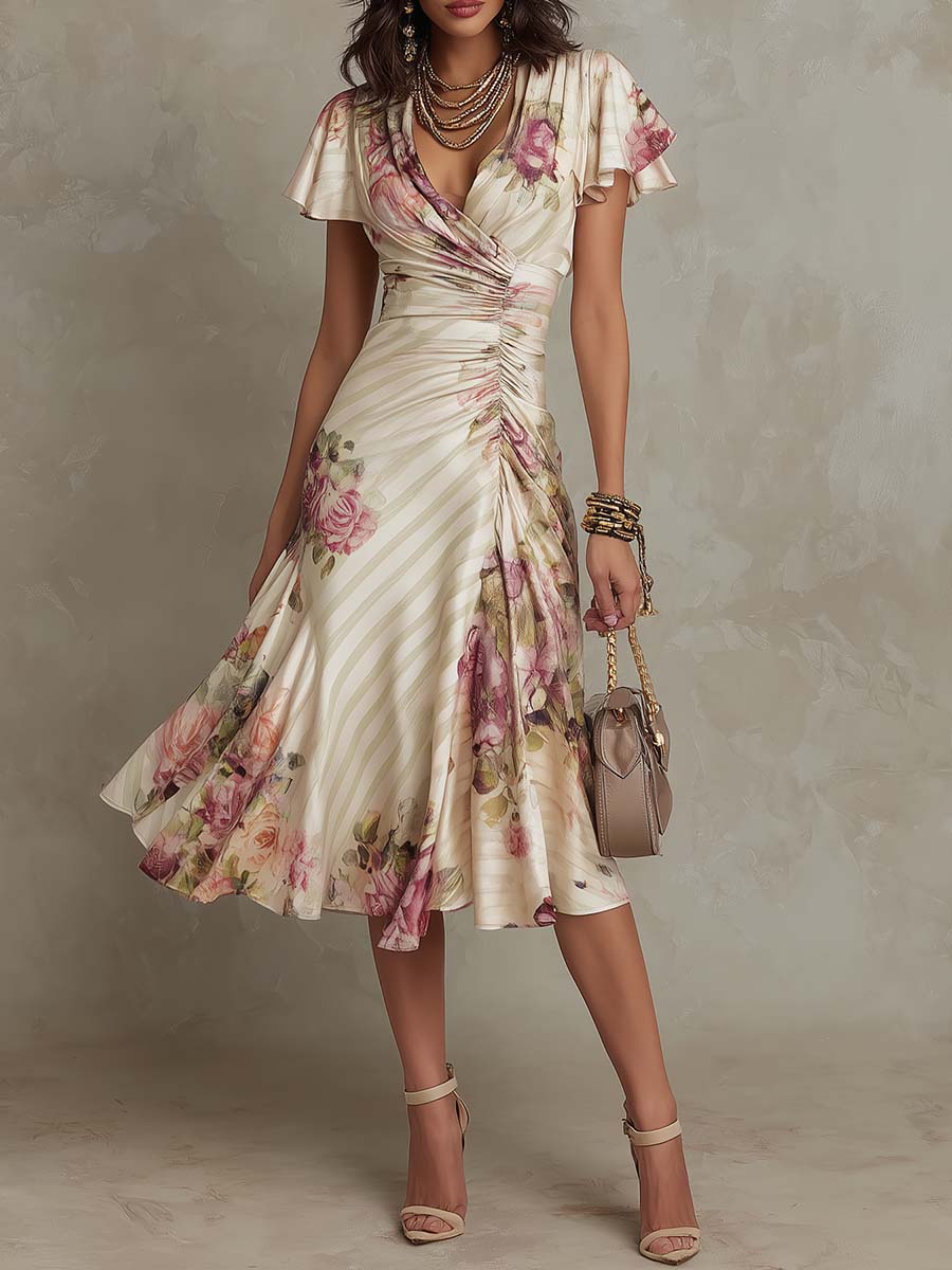 Alba | Vestido midi satinado floral - OSMARA Fashion