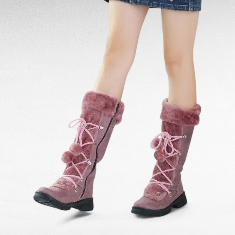 Ouva - Botas Altas Mujer Piel y Pompón Invierno