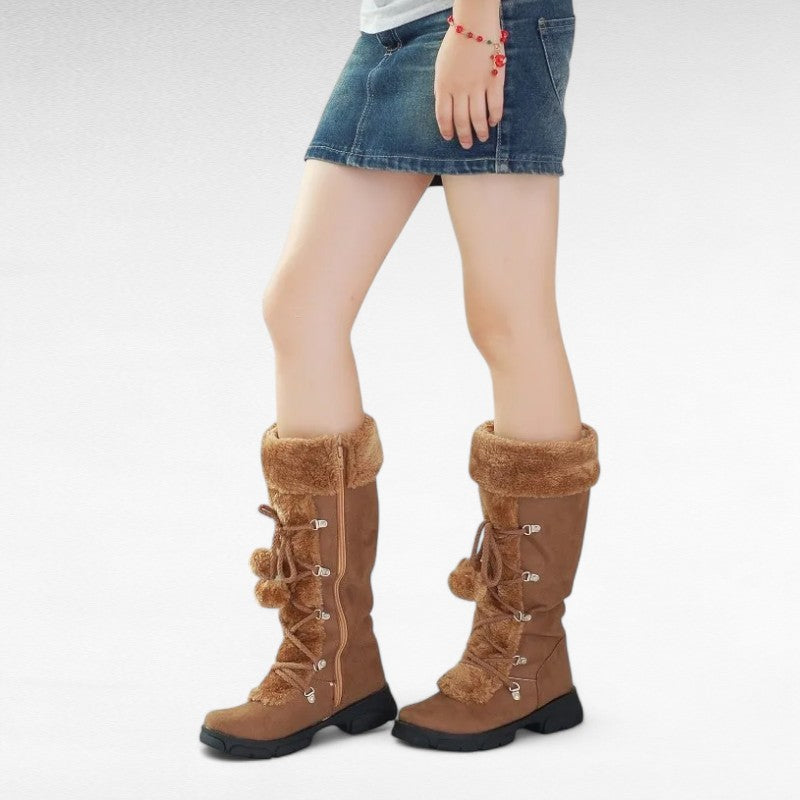 Ouva - Botas Altas Mujer Piel y Pompón Invierno