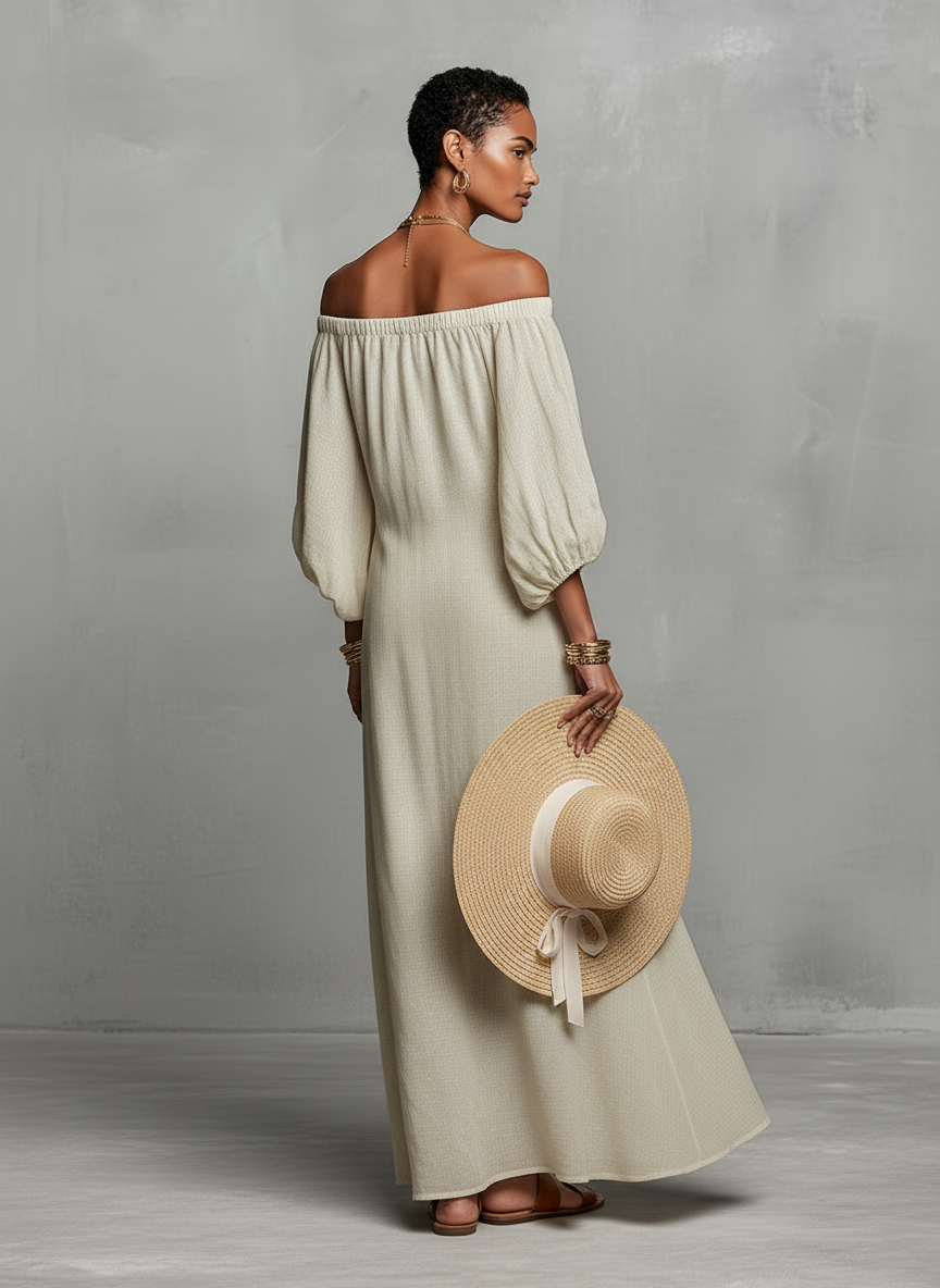 Constanza | Off-the-Shoulder Maxi Dress with Delicate Embroidery