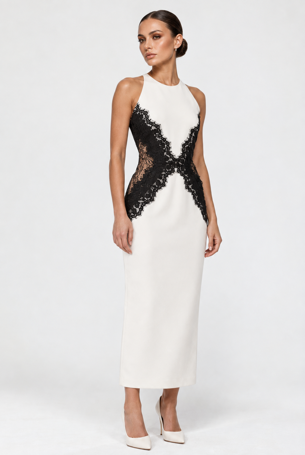 Bianca | Vestido Midi de Encaje Mariposa con Abertura
