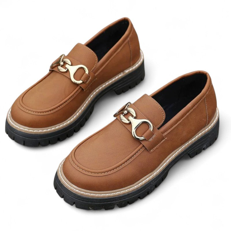 Anah - Mocasines Mujer Detalle Metálico Dorado Y de Cuña