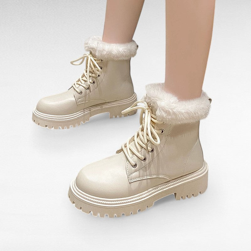 Andra - Botas Forradas Suela Gruesa Punta Redonda de Cordones
