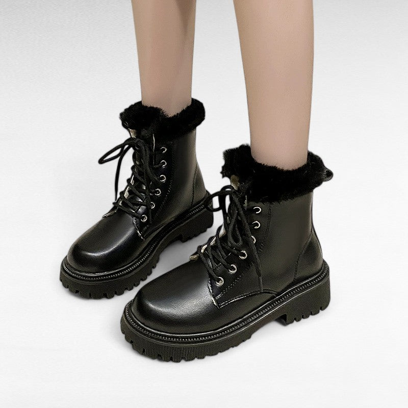 Andra - Botas Forradas Suela Gruesa Punta Redonda de Cordones