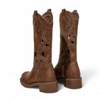 Tia - Bota Campera Mujer Marrón Media Caña con Aberturas de Tendencia