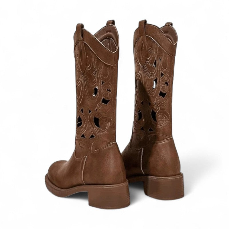 Tia - Bota Campera Mujer Marrón Media Caña con Aberturas de Tendencia