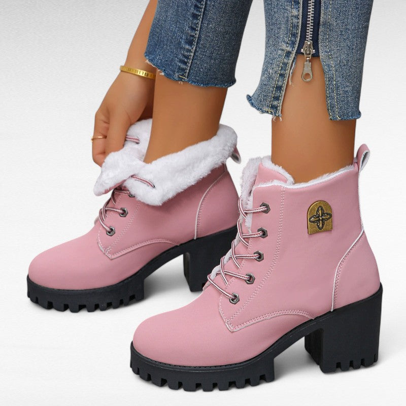 Sara - Botas Bajas Forradas de Tacón para Mujer