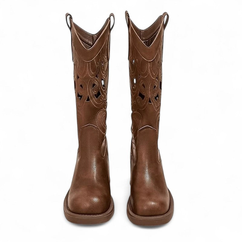 Tia - Bota Campera Mujer Marrón Media Caña con Aberturas de Tendencia