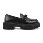 Teresa - Mocasín de Cuña Mujer Mate Negro Cadena